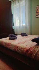 1 dormitorio con 1 cama con 2 albornoces. en La Casa di Barbanella, en Grosseto