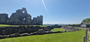 a ruin of a castle in a field at Two bedroom character cottage in Rhuddlan