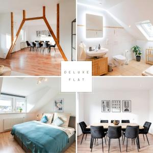 a collage of photos of a bedroom and a house at Deluxe Flat, PS4, Parken, Netflix, Zentral in Bendorf