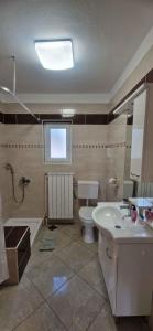 uma casa de banho com um WC, um lavatório e uma banheira em Apartment Vrbnik 1 em Vrbnik