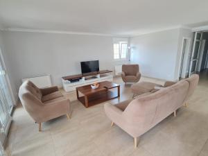 un soggiorno con 2 sedie e una TV di Pinna Nobilis MoMa level 1 a Brodarica