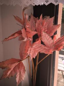 Ein Haufen roter Blätter in einer Vase in der Unterkunft Mühltal Guesthouse in Dossenheim
