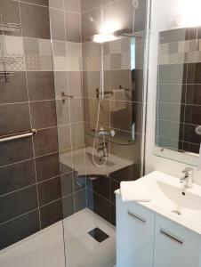 a bathroom with a shower and a sink at Évasion Hébergement in Allevard