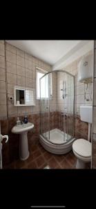 a bathroom with a shower and a toilet and a sink at Apartaments DIN in Ulcinj