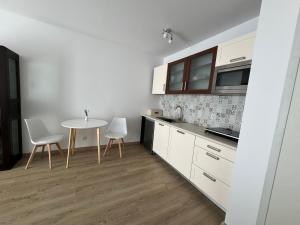 Kuchyň nebo kuchyňský kout v ubytování Apartament Okrzejówka