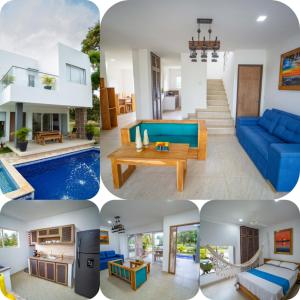 un collage de quatre photos d'une maison dans l'établissement Cabaña Villa July, à Moñitos