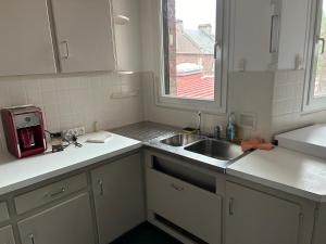 una piccola cucina con lavandino e finestra di Appartement AUMALE a Aumale