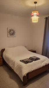 ein Schlafzimmer mit einem Bett mit einer Lampe und einer Uhr an der Wand in der Unterkunft Tenerias3 in Castellón de la Plana