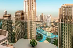 a balcony with a view of a city at Elite Royal Apartment - Panoramic with Burj Khalifa & Full Fountain View - High Floor - Patron in Dubai