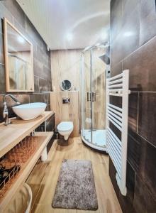 a bathroom with a shower and a sink and a toilet at Votre résidence de vacances avec piscine, tennis, à 2 minutes de la mer in Vallauris