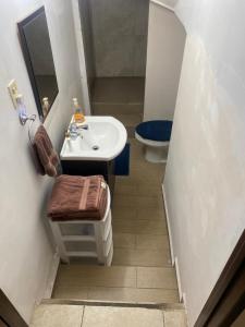 La petite salle de bains est pourvue d'un lavabo et de toilettes. dans l'établissement Loft con baño privado, à Monterrey
