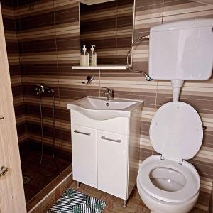een badkamer met een wit toilet en een wastafel bij Authentic 2018 in Šid