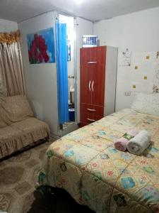 CHIMÚ Lima HOUSE في ليما: غرفة نوم فيها سرير وخزانة