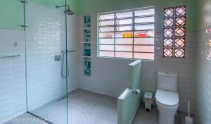 a bathroom with a shower and a toilet and a window at Heliconia in Cali +24 photos