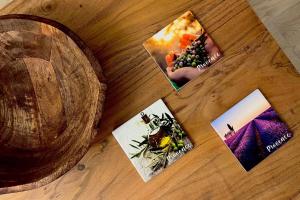 a wooden table with pictures of food on it at Juan les Pins - Sea View - 4 people - Parking in Juan-les-Pins +29 photos