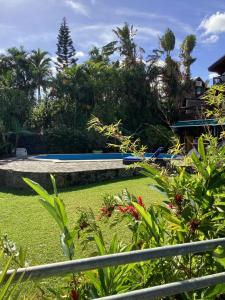 a swimming pool in a yard with plants at Payanké in La Possession