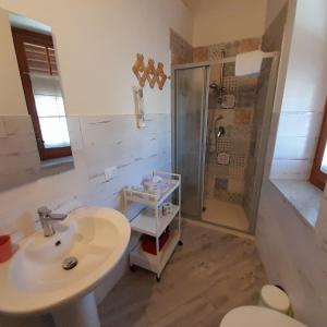 ein Bad mit einem Waschbecken und einer Dusche in der Unterkunft Enzo'S Suite in Palermo