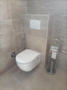 een wit toilet in een badkamer met een muur bij Villa NEA Ilidza in Sarajevo +37 foto's