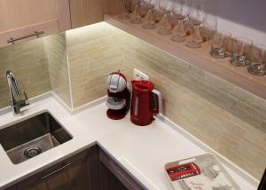 a kitchen counter with a sink and a coffee maker on it at Apartment MiraMare in Kotor