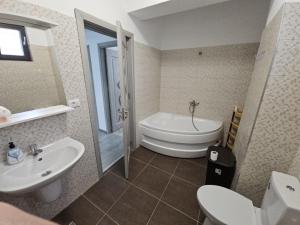 拉姆尼庫沃爾恰的住宿－Apartament edy，带浴缸、卫生间和盥洗盆的浴室