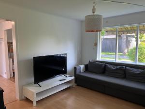 Televízia a/alebo spoločenská miestnosť v ubytovaní Villa Nybro