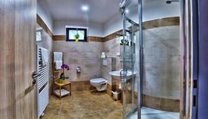Sport HOTEL Centrum في فالاشسكي ميزيريتشي: حمام مع دش ومرحاض ومغسلة