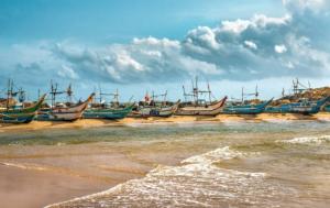 - un groupe de bateaux assis sur la plage dans l'établissement Lucky Prince Villa, à Aluthgama