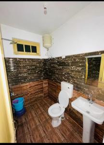 a bathroom with a toilet and a sink at Mcleodganj Diaries Homestay in Dharamshala