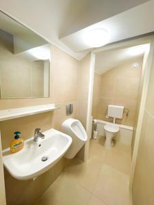 ein Bad mit einem Waschbecken und einem WC in der Unterkunft StayHere Central City Suite 1 - contactless Self-Check-IN in Graz