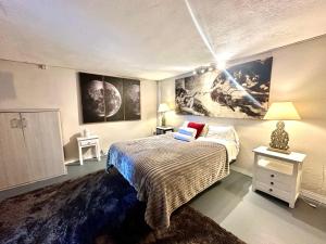 1 dormitorio con 1 cama y una pintura en la pared en Aya House, en Barcelona