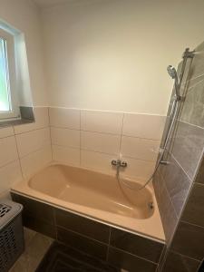 a bath tub in a bathroom with a shower at Ferienwohnung Terkl in Velden am Wörthersee