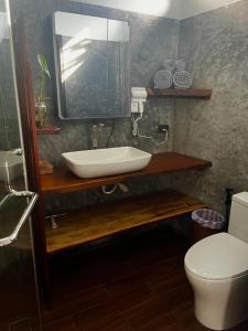 a bathroom with a sink and a toilet and a mirror at Koh Tao studios in Ko Tao +15 photos