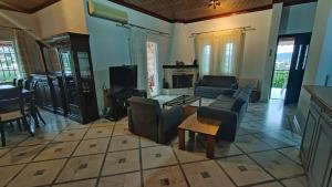 a living room with couches and a fireplace at Dimelia Heaven Farm House in Kranidi in Kranidi