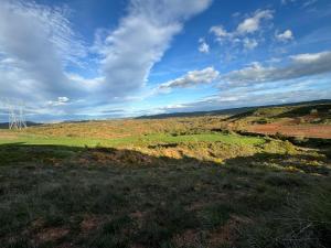 een uitzicht vanaf de top van een heuvel met een groen veld bij Casa La Molina in Burgos