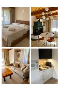 a collage of pictures of a bedroom and a living room at Apartmánik pri Zubačke in Tatranska Strba