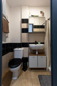 a small bathroom with a toilet and a sink at Le cosy in Marseille