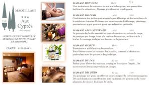 a page of a flyer for a massage clinic at Hôtel Bien-Être Aux Cyprès de Marquay in Marquay