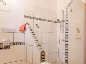 a bathroom with a shower with a ladder in it at Nordzeeoase-Pethan met sauna in Neuharlingersiel +7 photos