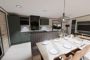 uma cozinha com uma mesa e cadeiras numa cozinha em Tattershall Lakes Country Park em Tattershall
