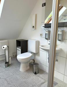 a bathroom with a toilet and a sink at Remedium Appartements in Vlotho