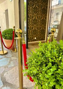 un gruppo di nastri rossi di fronte ad alcune piante di Hotel Bonaparte a Bastia