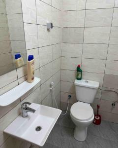 ein Badezimmer mit einem weißen WC und einem Waschbecken in der Unterkunft Sublime petite maison à Koira Kano in Niamey