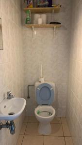 een badkamer met een toilet en een wastafel bij Appartement 90m2 op 70m van het strand. in Oostende