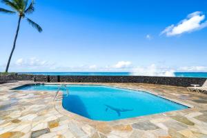 a swimming pool with a shark in the water and a palm tree at Sea Village 4108 in Kailua-Kona