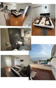 un collage de cuatro fotos de una habitación con lavabo en Apartmani Dramalj, en Dramalj