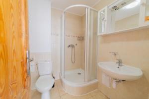 a bathroom with a shower and a toilet and a sink at Hotel Palazzo -ubytovanie s reštauraciou in Liptovský Mikuláš +26 photos