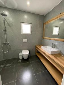 a bathroom with a sink and a toilet and a shower at Hotel Jali in Himare
