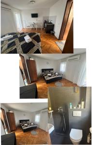 un collage de fotos de un dormitorio y una sala de estar en Apartmani Dramalj, en Dramalj