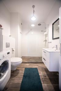 a bathroom with a toilet sink and a washing machine at Seaside Apartment in Gdańsk