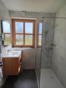 a bathroom with a sink and a shower at Gasthof Zahler in Röfingen